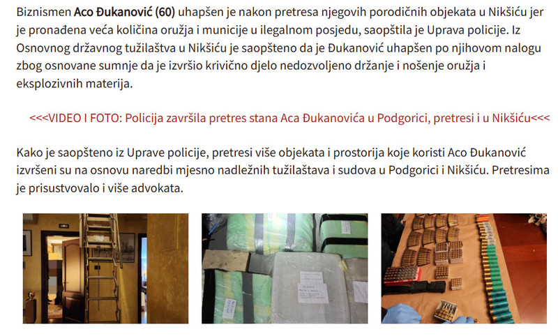 Montenegro-avmp/Oglasila-se-policija-o-hapsenju-Aca-Dukanovica-Oduzeto-vise-pusaka-i-pistolja-pronadeni-panciri_1