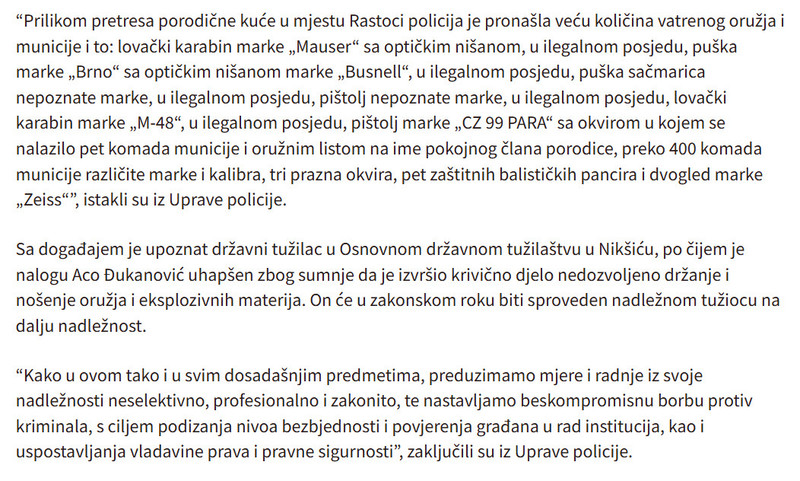 Montenegro-avmp/Oglasila-se-policija-o-hapsenju-Aca-Dukanovica-Oduzeto-vise-pusaka-i-pistolja-pronadeni-panciri_2