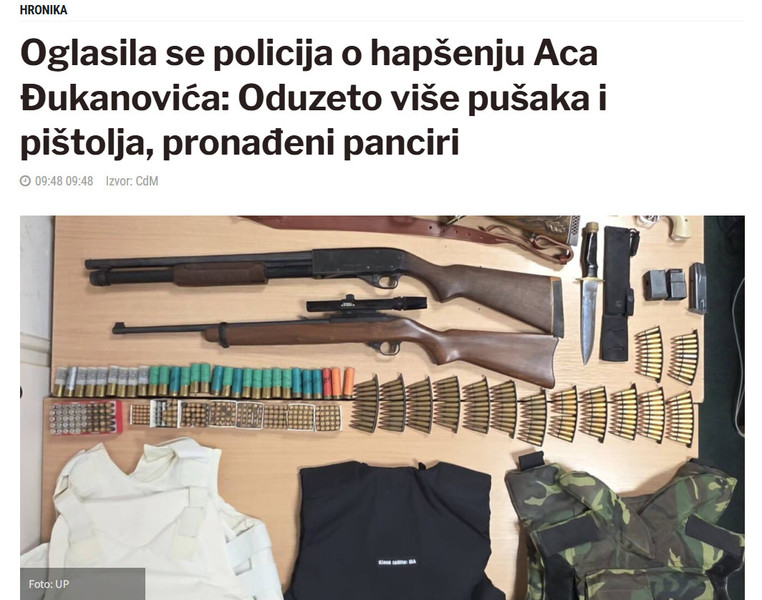 Montenegro-avmp/Oglasila-se-policija-o-hapsenju-Aca-Dukanovica-Oduzeto-vise-pusaka-i-pistolja-pronadeni-panciri