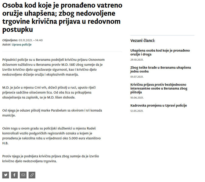 Montenegro-avmp/Osoba-kod-koje-je-pronadeno-vatreno-oruzje-uhapsena-zbog-nedovoljene-trgov