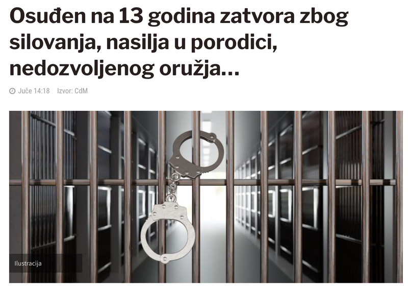 Montenegro-avmp/Osuden-na-13-godina-zatvora-zbog-silovanja-nasilja-u-porodici-nedozvoljeno