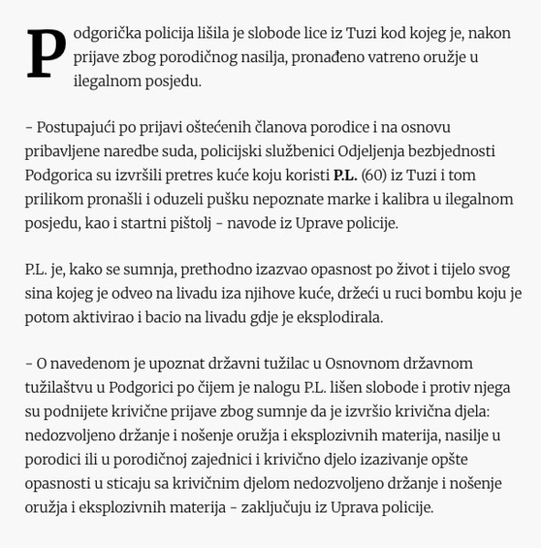 Montenegro-avmp/Osumnjicen-da-je-maltretirao-porodicu-pa-odveo-sina-iza-kuce-i-bacio-bombu