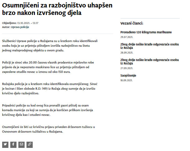 Montenegro-avmp/Osumnjiceni-za-razbojnistvo-uhapsen-brzo-nakon-izvrsenog-djela