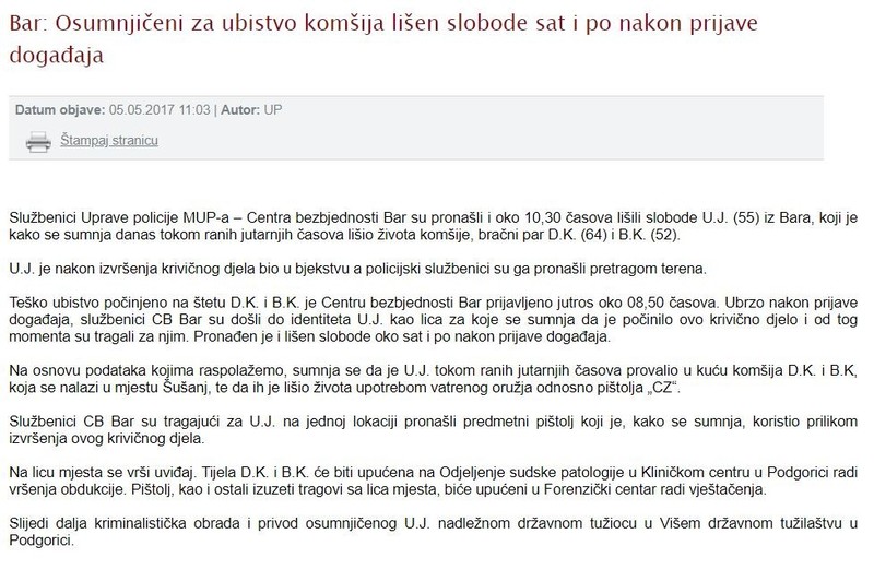Montenegro-avmp/Osumnjiceni-za-ubistvo-komsija-lisen-slobode-sat-i-po-nakon-prijave-dogada