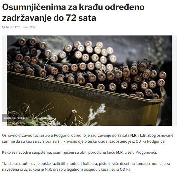 Montenegro-avmp/Osumnjicenima-za-kradu-odredeno-zadrzavanje-do-72-sata