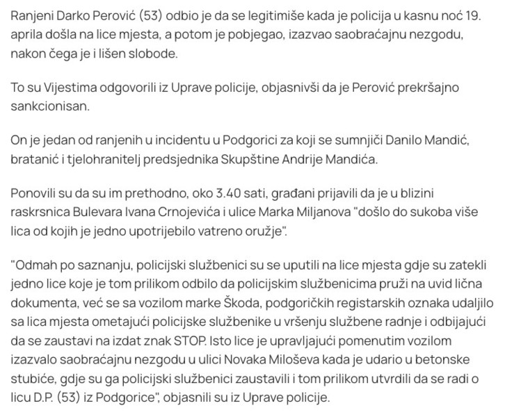 Montenegro-avmp/Perovic-odbio-da-se-legitimise-pobjegao-i-izazvao-udes