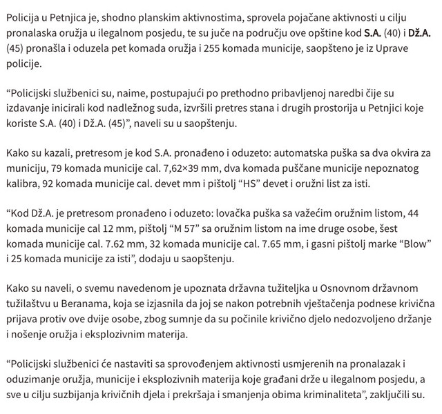 Montenegro-avmp/Petnjica_-Pretresom-oduzeto-pet-komada-oruzja-i-255-komada-municije---CdM