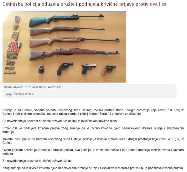 Montenegro-avmp/Pistol-grenade-seizure