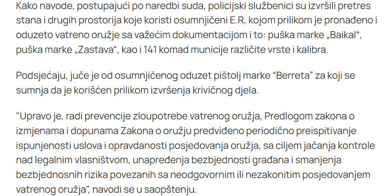 Montenegro-avmp/Plav-Pretresom-kod-osumnjicenog-za-ubistvo-u-pokusaju-pronadene-dvije-puske-i-vise-od-140-komada-municije_2