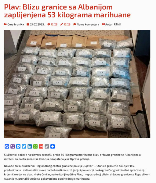 Montenegro-avmp/Plav_-Blizu-granice-sa-Albanijom-zaplijenjena-53-kilograma-marihuane---Rad