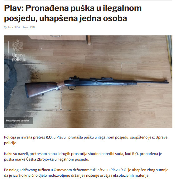 Montenegro-avmp/Plav_-Pronadena-puska-u-ilegalnom-posjedu-uhapsena-jedna-osoba---CdM