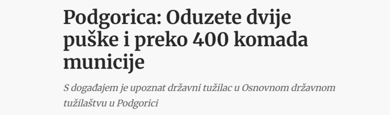 Montenegro-avmp/Podgorica-Oduzete-dvije-puske-i-preko-400-komada-municije