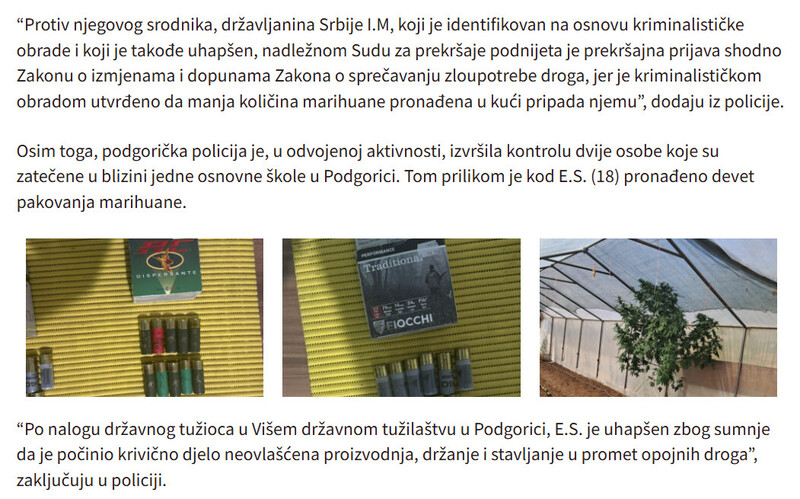 Montenegro-avmp/Podgorica-Uhapsene-tri-osobe-zbog-marihuane-jedan-uzgajao-biljku-u-plasteniku-oduzeta-i-puska_2