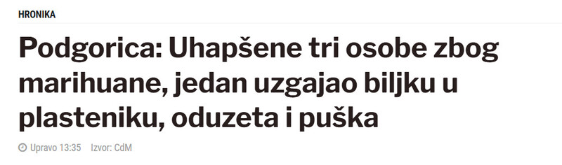 Montenegro-avmp/Podgorica-Uhapsene-tri-osobe-zbog-marihuane-jedan-uzgajao-biljku-u-plasteniku-oduzeta-i-puska_3