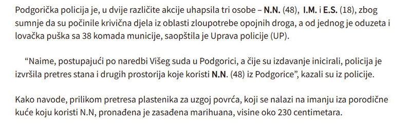 Montenegro-avmp/Podgorica-Uhapsene-tri-osobe-zbog-marihuane-jedan-uzgajao-biljku-u-plasteniku-oduzeta-i-puska
