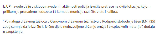 Montenegro-avmp/Podgorica-pronadjeno-i-oduzeto-11-komada-municije