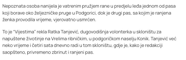Montenegro-avmp/Podgorica_-Jedan-pas-ranjen-vatrenim-oruzjem-za-drugog-vjeruju-da-nije-ziv_1