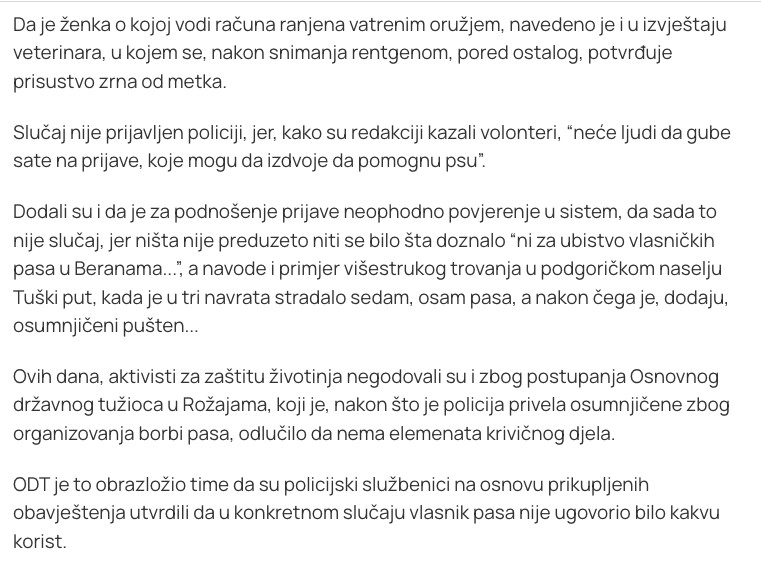 Montenegro-avmp/Podgorica_-Jedan-pas-ranjen-vatrenim-oruzjem-za-drugog-vjeruju-da-nije-ziv_2