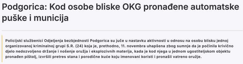 Montenegro-avmp/Podgorica_-Kod-osobe-bliske-OKG-pronadene-automatske-puske-i-municija