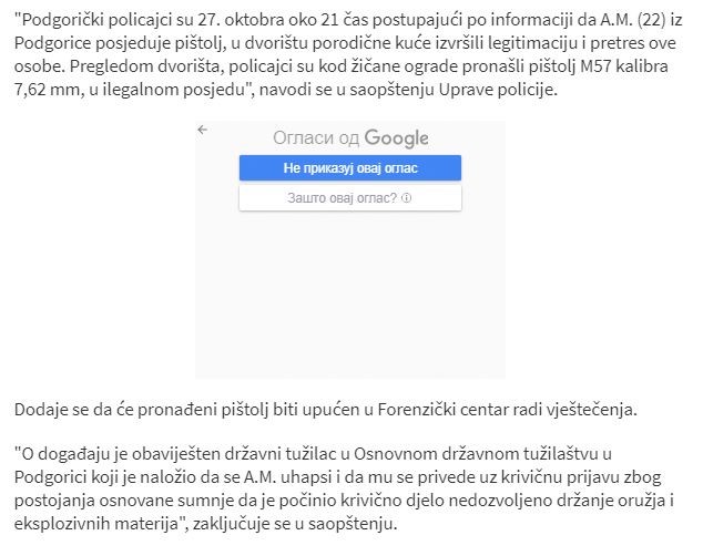 Montenegro-avmp/Podgorica_-Oduzet-pistolj-u-ilegalnom-posjedu-osumnjiceni-uhapsen_2