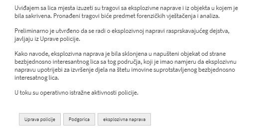 Montenegro-avmp/Podgorica_-Policija-pronasla-skrivenu-eksplozivnu-napravu_2