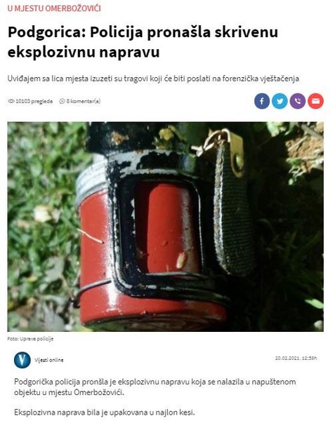 Montenegro-avmp/Podgorica_-Policija-pronasla-skrivenu-eksplozivnu-napravu