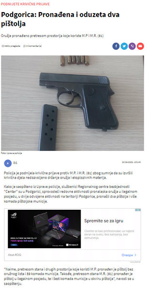 Montenegro-avmp/Podgorica_-Pronadena-i-oduzeta-dva-pistolja