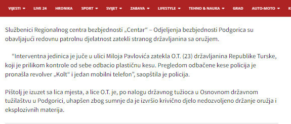 Montenegro-avmp/Podgorica_-Uhapsen-drzavljanin-Turske-prilikom-kontrole-policije-odbacio-
