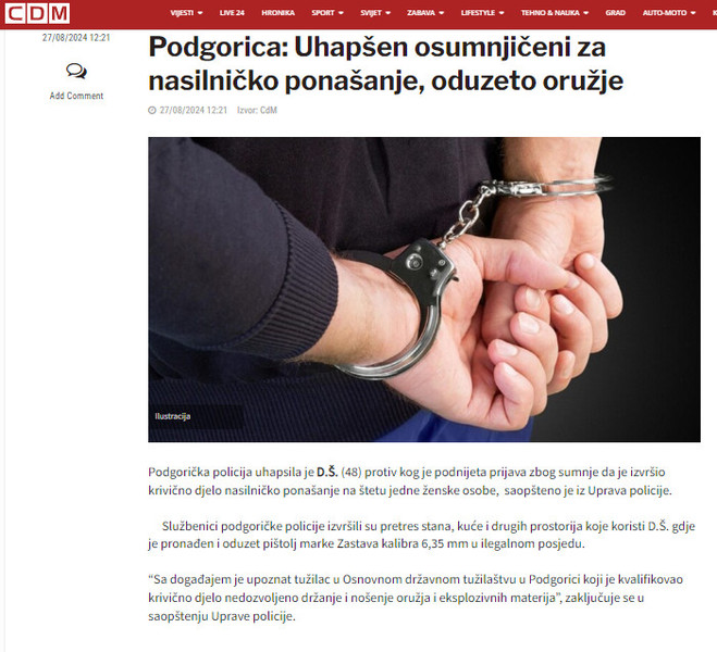 Montenegro-avmp/Podgorica_-Uhapsen-osumnjiceni-za-nasilnicko-ponasanje-oduzeto-oruzje---Cd