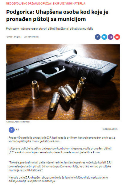 Montenegro-avmp/Podgorica_-Uhapsena-osoba-kod-koje-je-pronaden-pistolj-sa-municijom