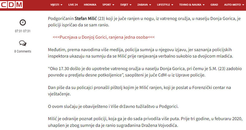 Montenegro-avmp/Podgoricanin-Stefan-Milic-tvrdi-da-se-sam-ranio-