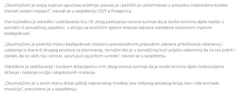Montenegro-avmp/Podgoricanin-prijetio-da-ce-ubiti-zenu-i-sinove-turski-drzavljanin-psovao-_1