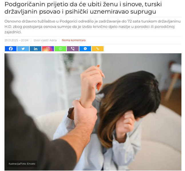 Montenegro-avmp/Podgoricanin-prijetio-da-ce-ubiti-zenu-i-sinove-turski-drzavljanin-psovao-