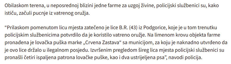 Montenegro-avmp/Podgoricanin-uhapsen-zbog-ubijanja-pasa-i-ilegalnog-oruzja-odredeno-mu-zadrzavanje-do-72-sata_2