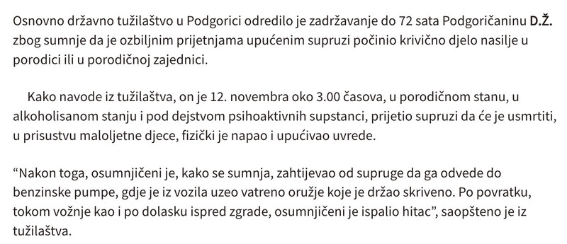 Montenegro-avmp/Podgoricaninu-odredeno-zadrzavanje_-Prijetio-smrcu-supruzi-napao-je-pa-puc_1