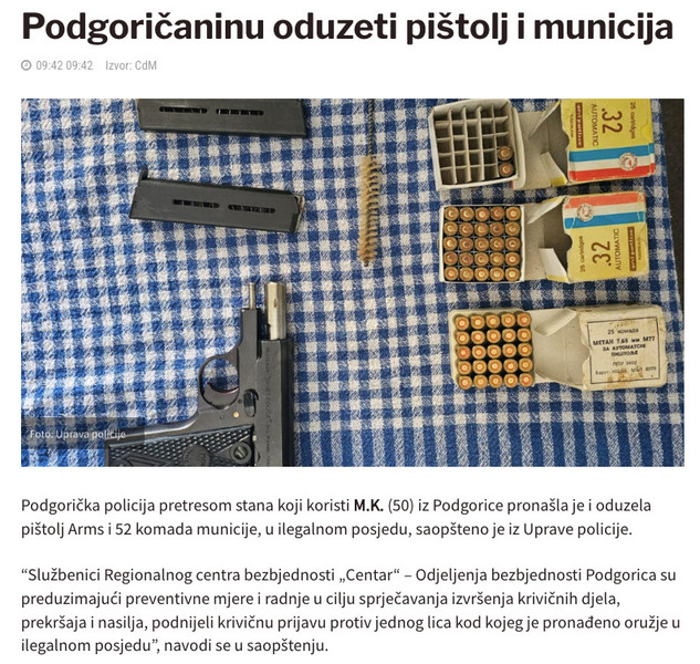 Montenegro-avmp/Podgoricaninu-oduzeti-pistolj-i-municija---CdM