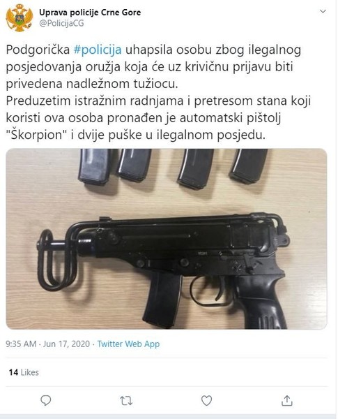 Montenegro-avmp/Podgoricka-policija-uhapsila-osobu-zbog-ilegalnog-posjedovanja-oruzja