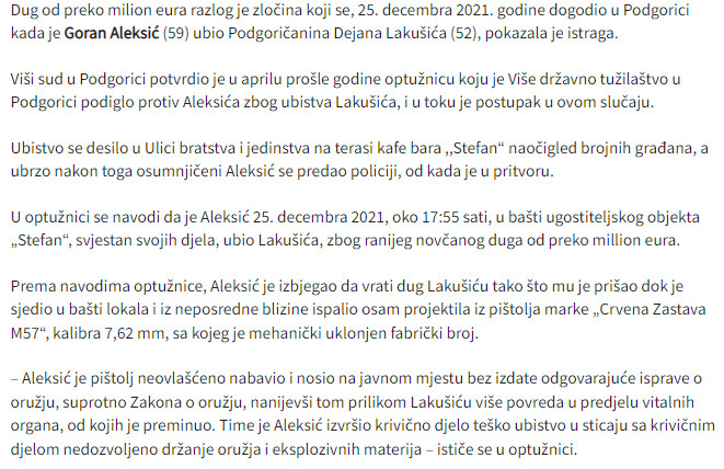 Montenegro-avmp/Podignuta-optuznica-Aleksic-se-tereti-da-je-ubio-Lakusica-da-mu-ne-bi-vrat