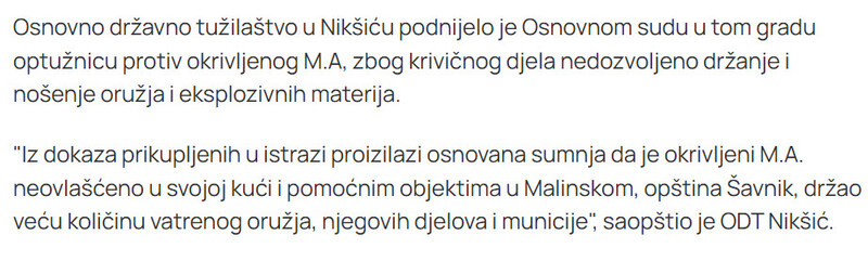 Montenegro-avmp/Podignuta-optuznica-protiv-osumnjicenog-za-neovlasceno-drzanje-oruzja_3
