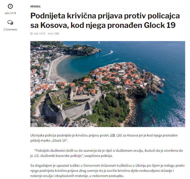 Montenegro-avmp/Podnijeta-krivicna-prijava-protiv-policajca-sa-Kosova-kod-njega-pronaden-G