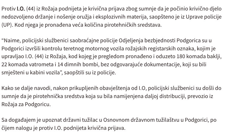 Montenegro-avmp/Podnijeta-krivicna-prijava_-Kod-Rozajca-pronadene-dimne-bombe-vatromet-bak