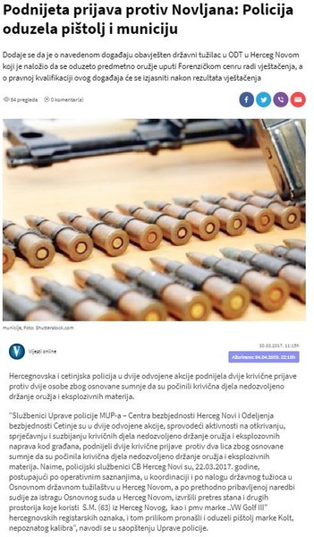 Montenegro-avmp/Podnijeta-prijava-protiv-Novljana_-Policija-oduzela-pistolj-i-municiju