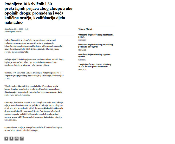 Montenegro-avmp/Podnijeto-10-krivicnih-i-30-prekrsajnih-prijava-zbog-zloupotrebe-opojnih-d