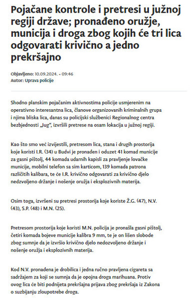 Montenegro-avmp/Pojacane-kontrole-i-pretresi-u-juznoj-regiji-drzave-pronadeno-oruzje-munic