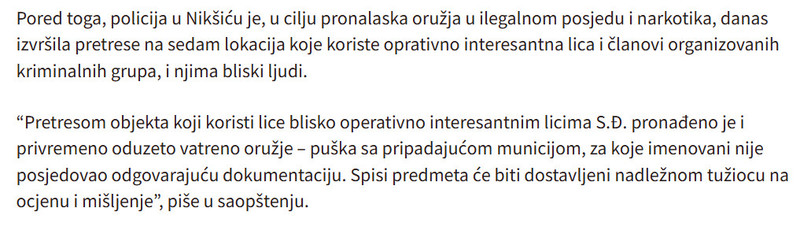Montenegro-avmp/Pojacane-kontrole-policije-Uhapsene-dvije-osobe-pronadeni-kokain-puska-rucna-bomba