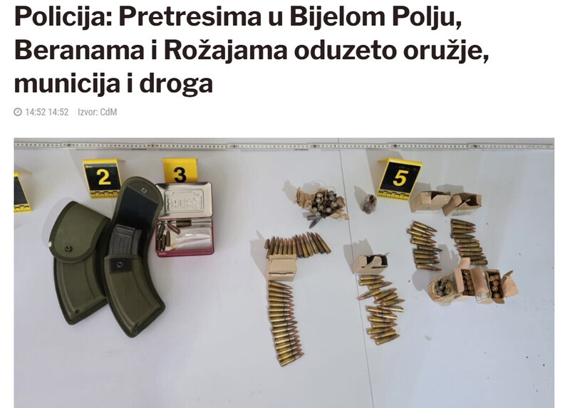Montenegro-avmp/Policija-Pretresima-u-Bijelom-Polju-Beranama-i-Rozajama-oduzeto-oruzje-municija-i-droga_1