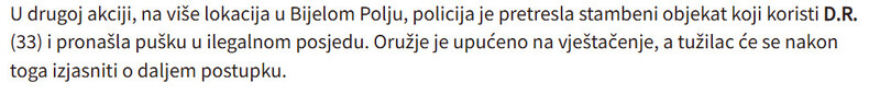 Montenegro-avmp/Policija-Pretresima-u-Bijelom-Polju-Beranama-i-Rozajama-oduzeto-oruzje-municija-i-droga_2
