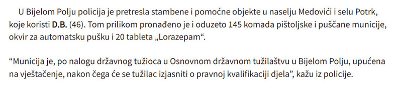 Montenegro-avmp/Policija-Pretresima-u-Bijelom-Polju-Beranama-i-Rozajama-oduzeto-oruzje-municija-i-droga