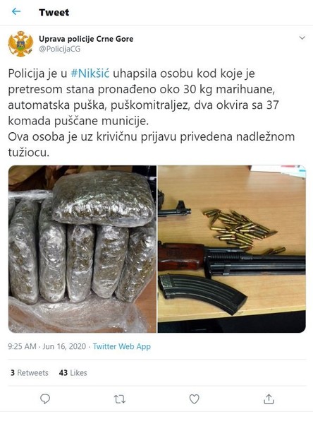 Montenegro-avmp/Policija-je-u-Niksicu-uhapsila-osobu-kod-koje-je-pretresom-stana-pronadeno