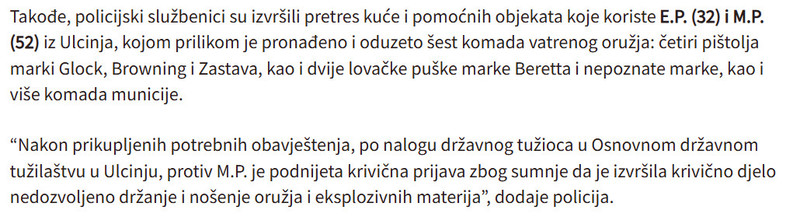 Montenegro-avmp/Policija-na-jugu-zaplijenila-14-komada-oruzja-snajper-kokain-vozilo-uhapsena-operativno-interesantna-osoba_1